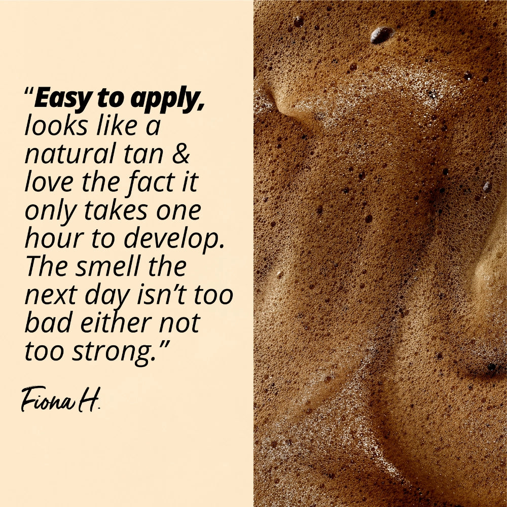 Easy to apply, looks like a natural tan and love the fact it only takes one hour to develop. The smell the next day isn't too bad either, not too strong. 
Fiona H
