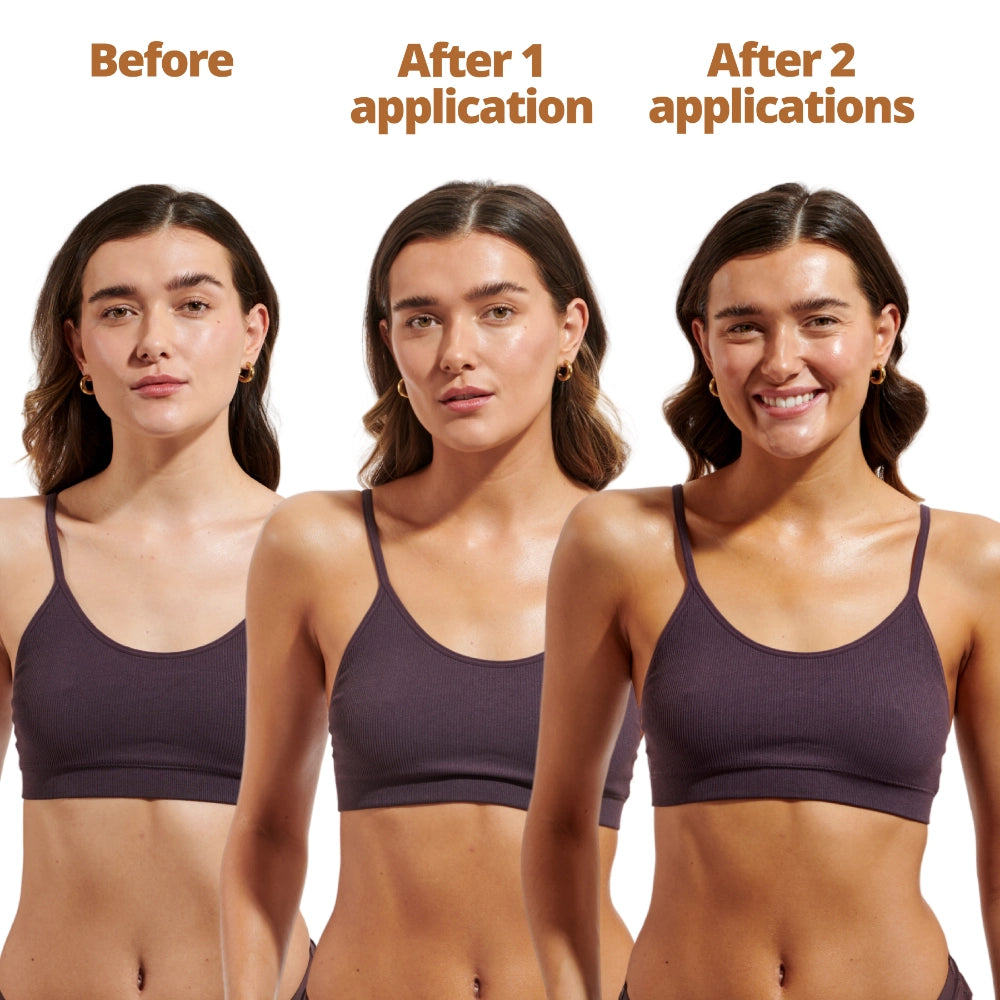 Body Glow Gradual Tanning Lotion Before and After 1 and 2 applications