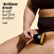 Model using Body Buffing Brush with customer testimonial: "Brilliant brush and soft but firm bristles"- Soulla