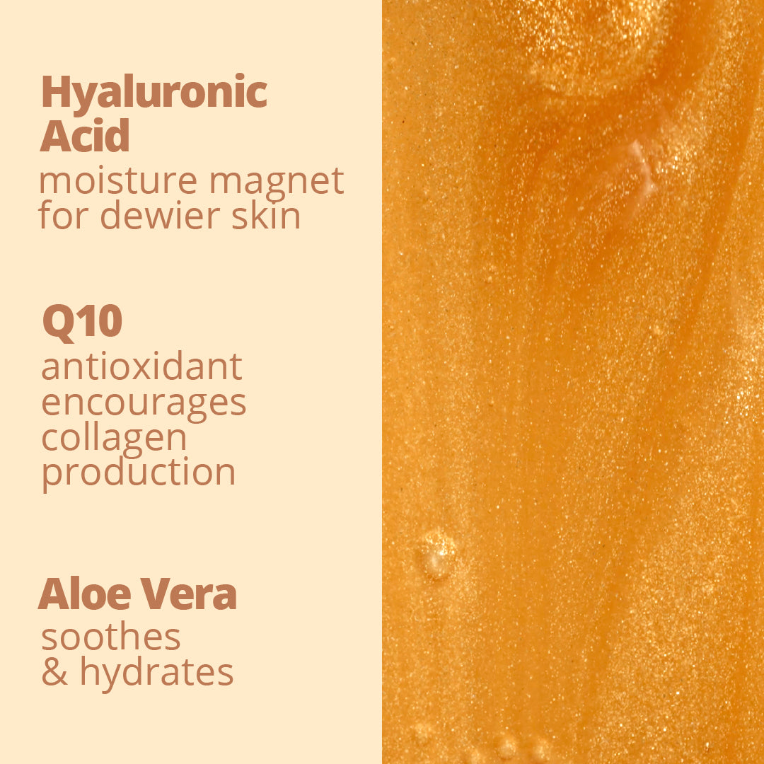 Wonder Face Tanning Drops Ingredients: Hyaluronic Acid; moisture magnet for dewier skin, Q10; antioxidant encourages collagen production, Aloe Vera; soothes and hydrates 