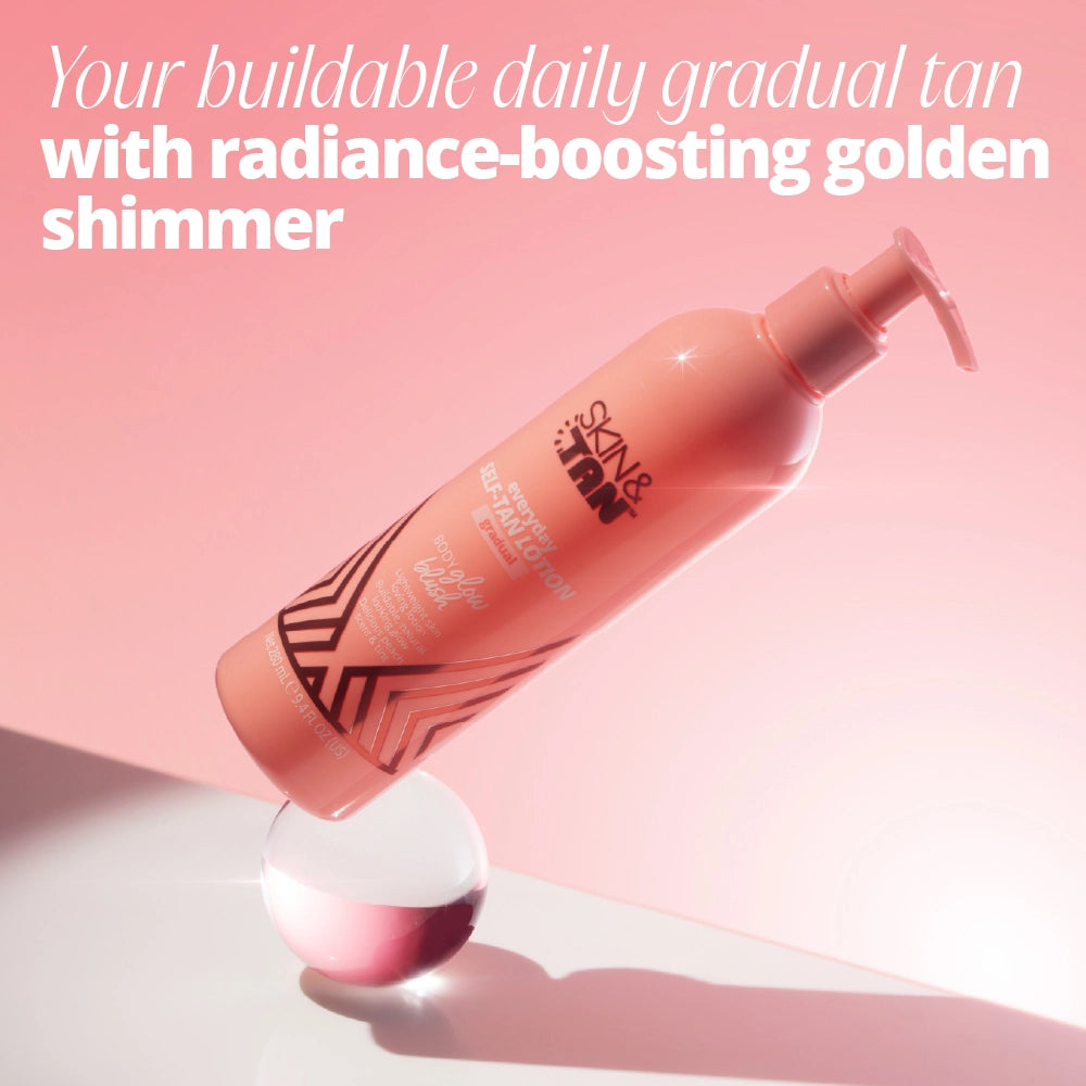 Your buildable daily gradual tan with radiance boosting golden shimmer