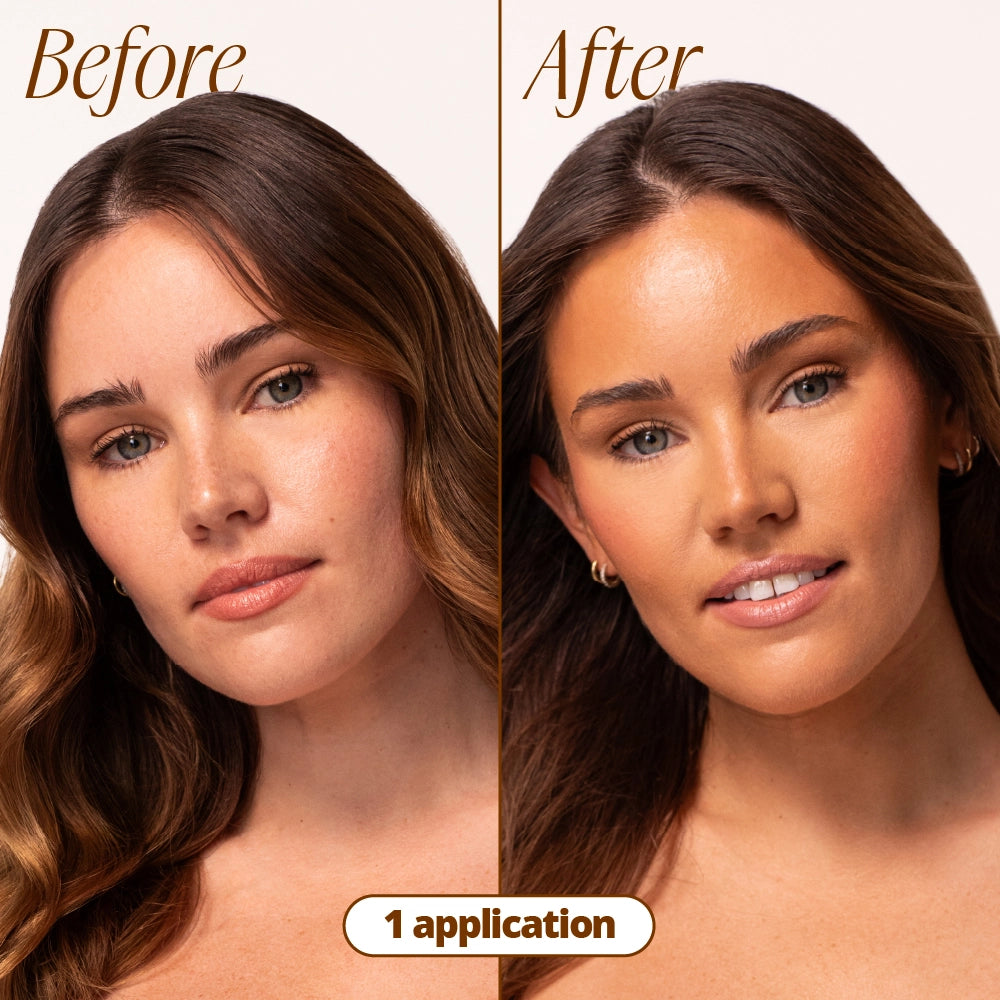 Before and after results of Face Glow Notox Tanning Drops after 1 application
