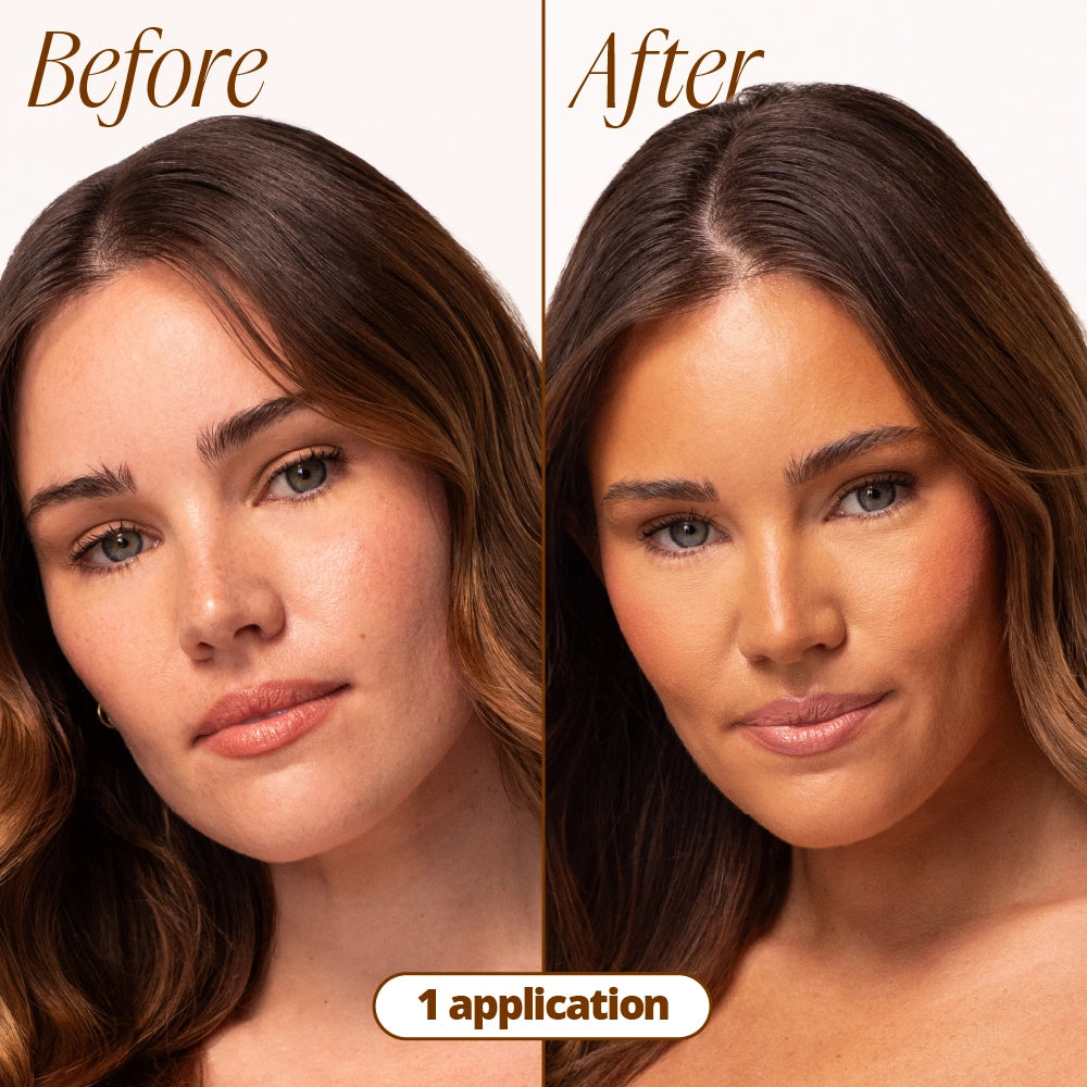 Before and after results of Face Glow Advanced Hydrating SPF & Tan Cream