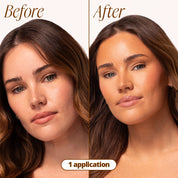 Before and after results of the Face Glow Hydrating Tanning Mist after 1 application
