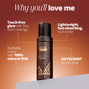 Why you'll love the Face Glow Hydrating Tanning Mist: Touch free glow with fine even coverage, lightweight fast absorbing with no transfer, buildable colour with 100% natural DHA, OXYGESKIN boosts glow