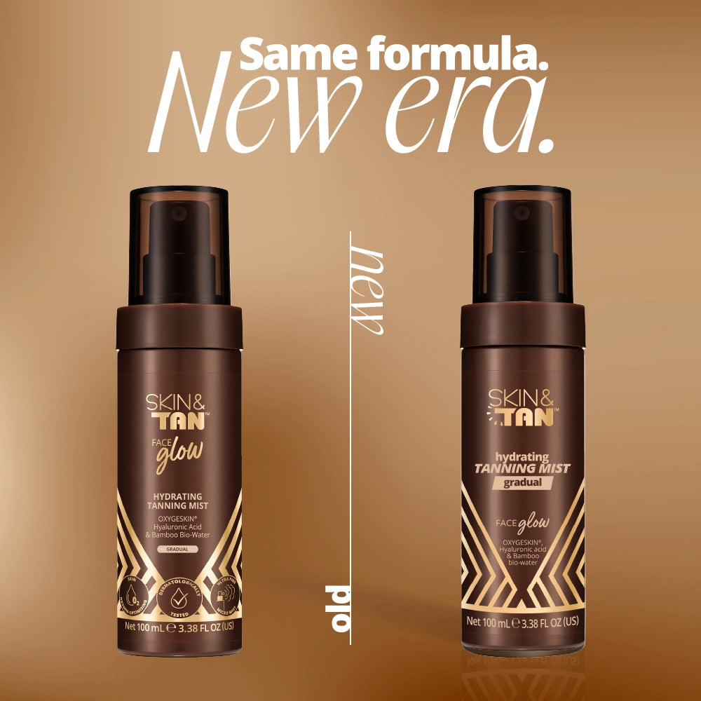 Face Glow Tanning Mist old vs new packaging transition 