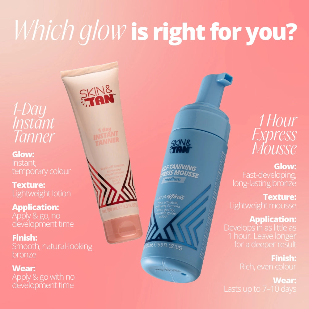 Comparison between between the 1 Day Instant Tanner and 1 Hour Express Mousse