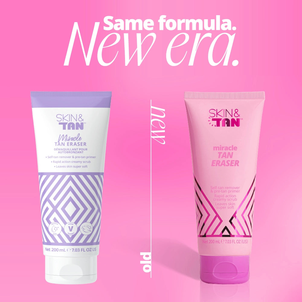 Old vs new packaging of the Miracle Tan Eraser