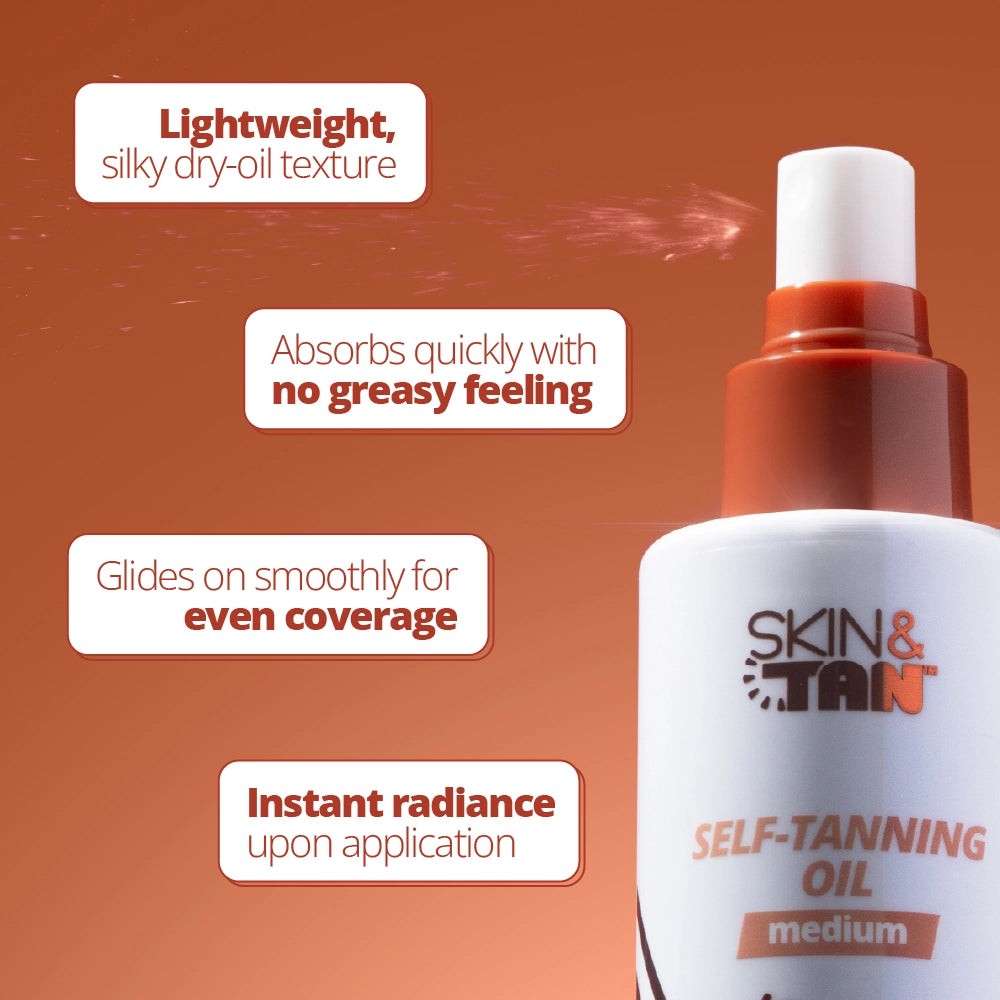 Tan & Tone Oil USPs: Lightweight, silky dry oil texture, absorbs quickly with no greasy feeling, glides on smoothly for even coverage, instant radiance upon application