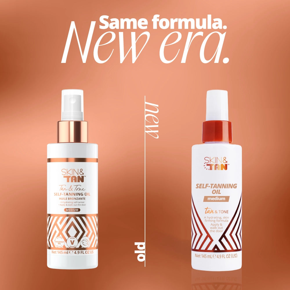 Tan & Tone Oil old vs new packaging transformation 